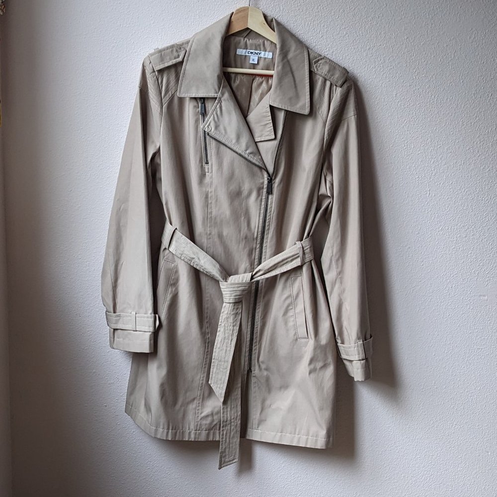 DKNY Trench - Khaki A-line, Asymmetric Zip, NWOT - Women's XL